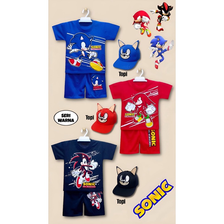 SETELAN BAJU SONIC + TOPI UNTUK ANAK 2-10 TAHUN BISA COD KE268