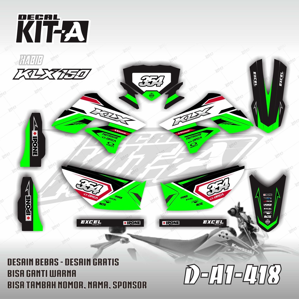 Decal klx150 lama hijau kawasaki hitam stiker sticker striping klx 150 s l