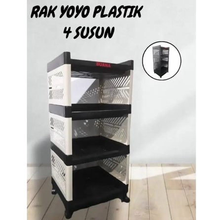 Rak Yoyo Plastik 4 Susun Rak serbaguna 4 Tingkat Roda