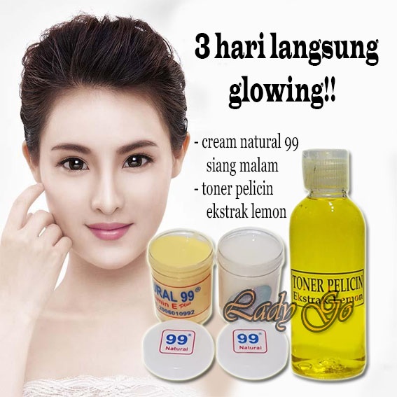 Paket Cream Natural 99 Cream Siang Dan Malam Plus Toner Pelicin Wajah Ekstrak Lemon 30ml / Toner Lemon