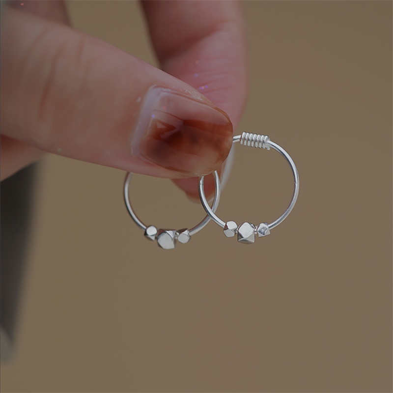 Papaozhu Elegan s925 Perak Kubus Kecil Hoop Anting Untuk Wanita Perempuan Korea Geometris Bulat Anting-Anting Hypoallergenic Telinga Perhiasan