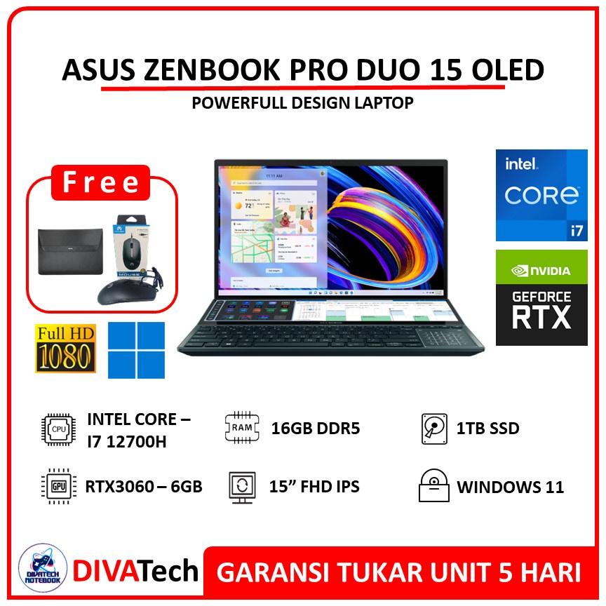 Asus Zenbook Pro Duo 15 UX582ZM OLED RTX3060 i7 12700H 16GB/1TB Touch | Laptop Asus