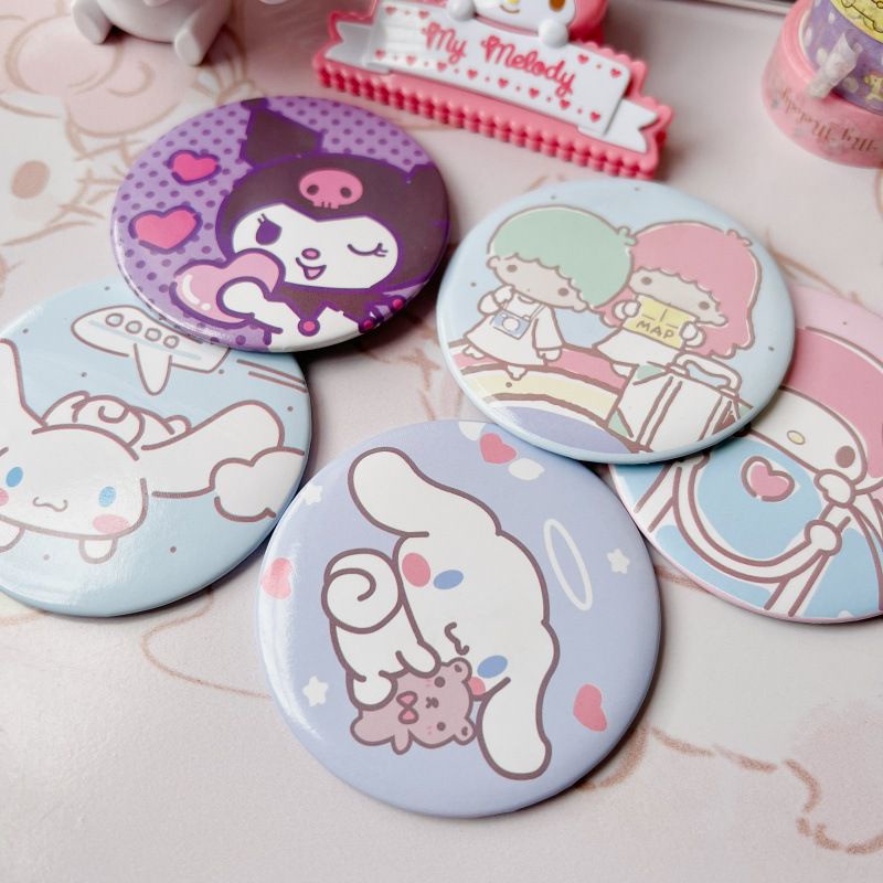 CERMIN KACA BULAT MINI CINNAMOROLL MELODY KUROMI HELLO KITTY TWIN STARS  KIKI LALA SANRIO MAKE UP IMPOR