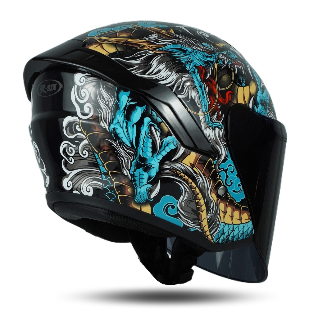 Rsix Helm Half Face Motif Dragon SNI Premium Visor Venom