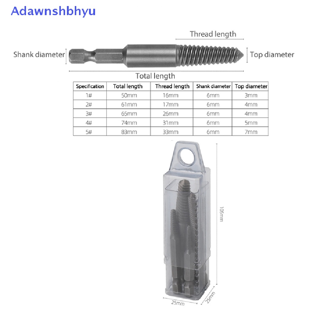 Adhyu 5Pcs/set Hex Shank Kasar/Gigi Halus Pembuka Baut Rusak Screw Extractor ID
