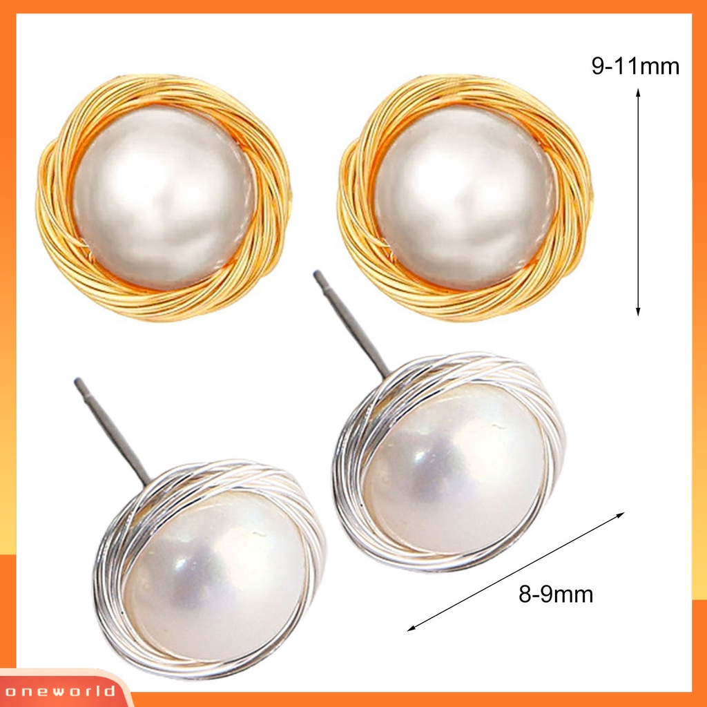 [WONE] 1pasang Anting Tusuk Lilitan Wanita Manis Mutiara Imitasi925Silver DIY Untuk Outdoor
