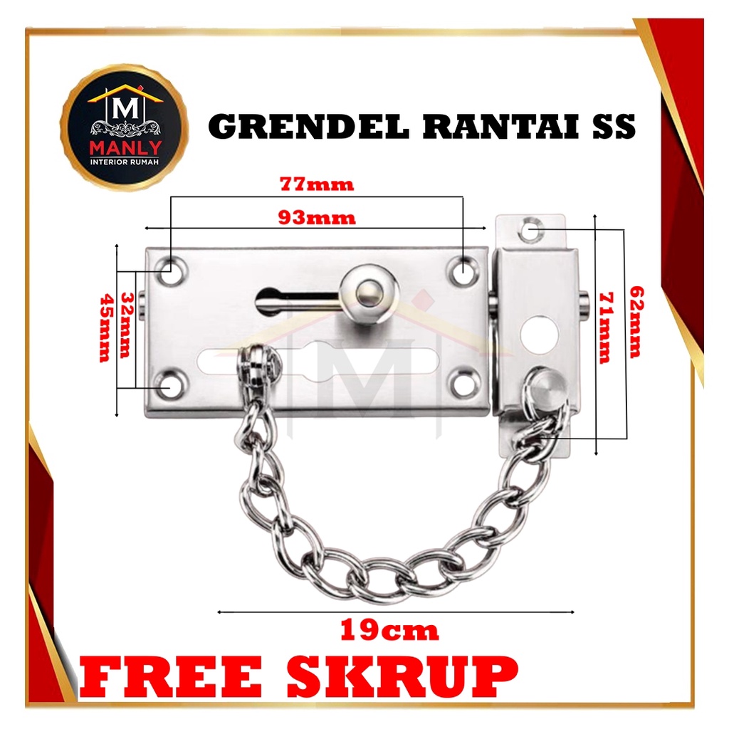 Grendel Rantai Pintu Jendela Stainless Steel / Safety Chain Lock / Grandel Kunci Pintu Rumah Hotel Apartment