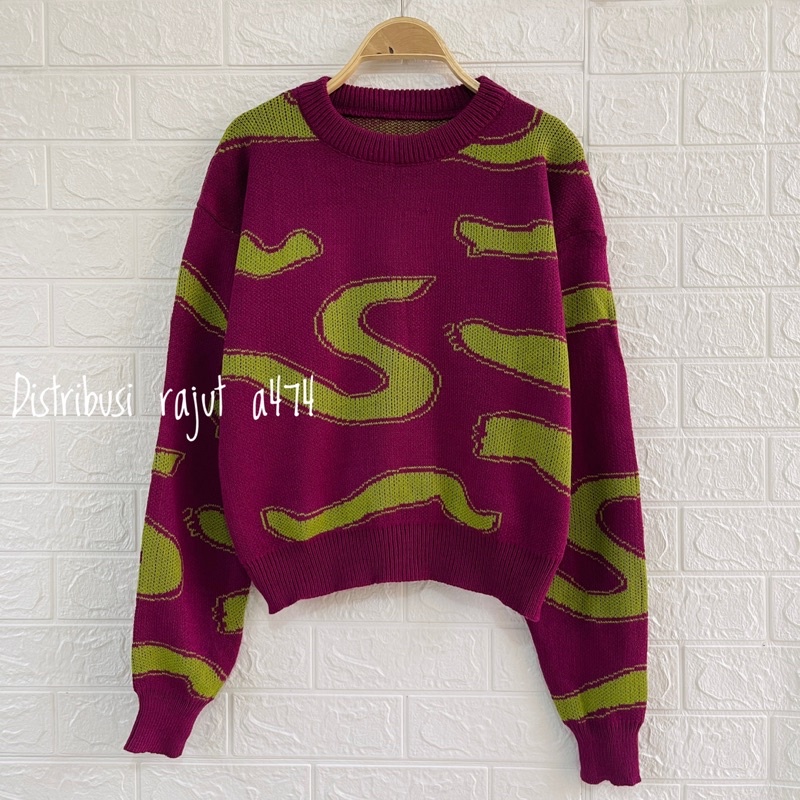 AURORA SWEATER RAJUT IMPORT MOTIF S KOREA LENGAN PANJANG WANITA