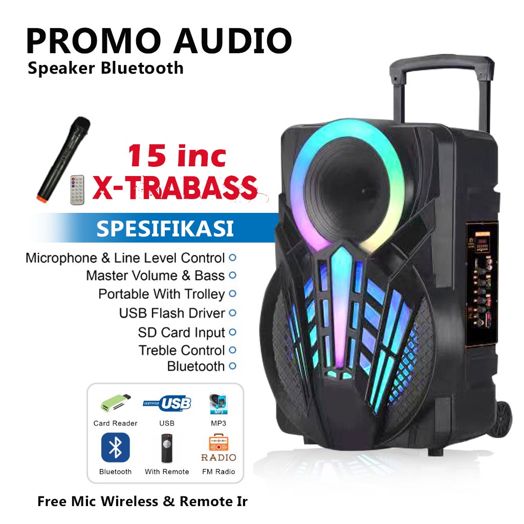 Speaker Portable Bluetooth  Ikedo Atau Finito 15 inch Megabass Mic 1