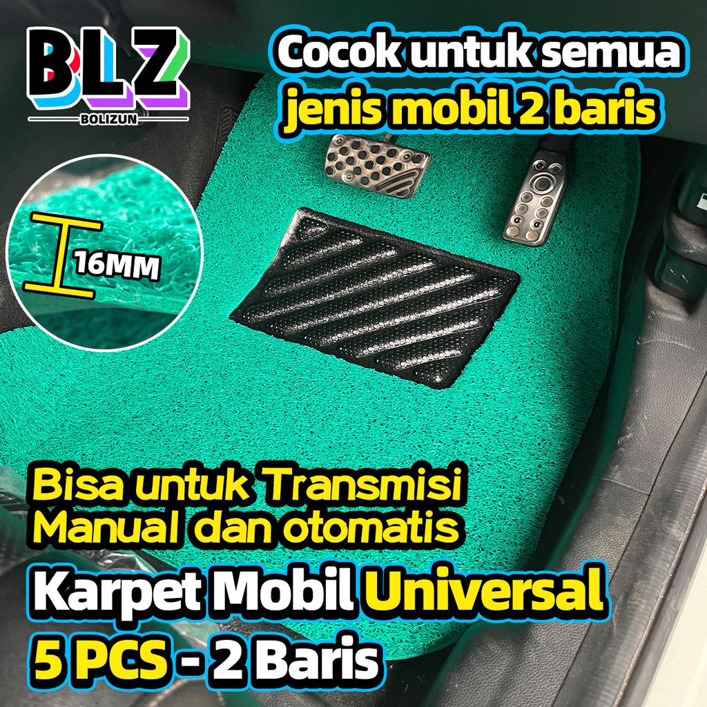 Bolizun Karpet Mobil 5 Pcs 2 Baris Universal pvc mie bihun Penebalan 16MM/ Universal bisa diaplikasikan ke semua mobil