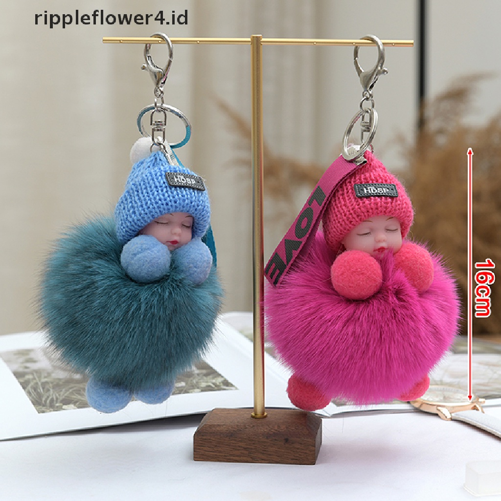 {rippleflower4.id} Gantungan Kunci Pompom Tidur Bayi Gantungan Kunci Boneka Mewah Berbulu Lucu~