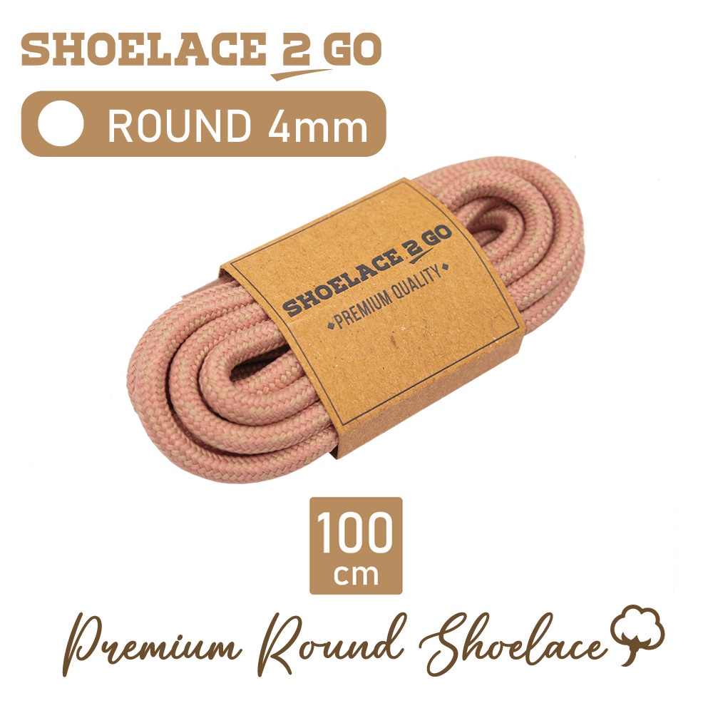 SHOELACE 2 GO PREMIUM TALI SEPATU MOTIF BULAT ROUND N5C - SOFT PINK WITH BEIGE STRIPES - 4MM - 100CM