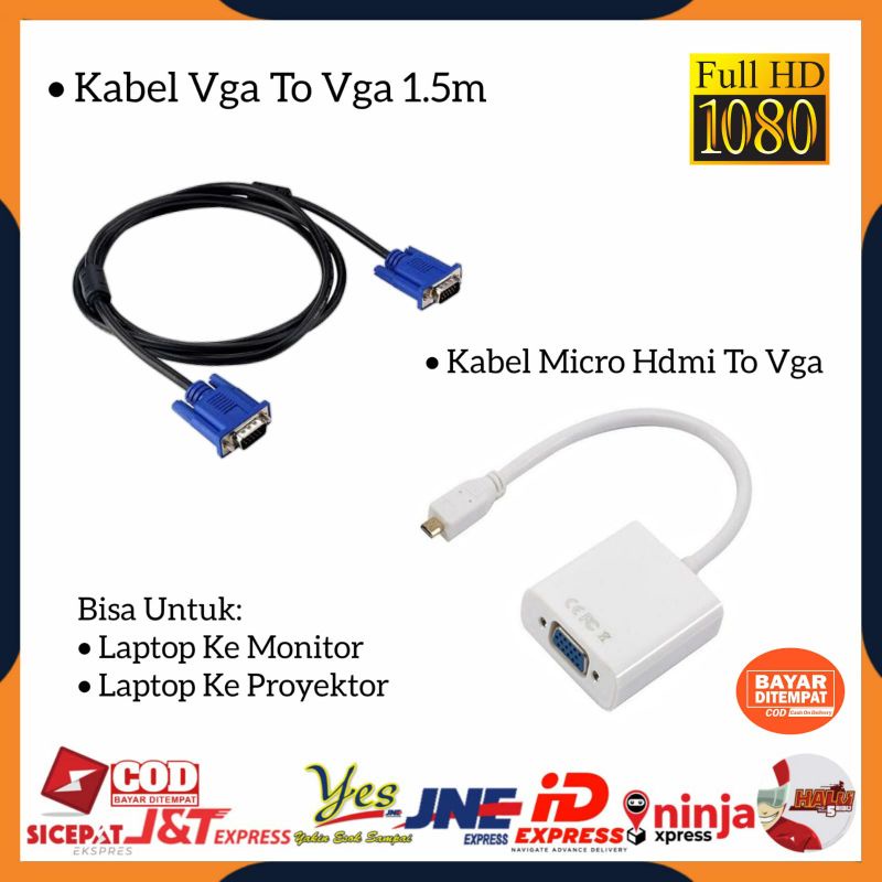 [COD] KABEL VGA MALE TO MALE 1.5 METER + MICRO HDTV TO VGA CONVERTER / DARI LAPTOP KE PROYEKTOR MONITOR