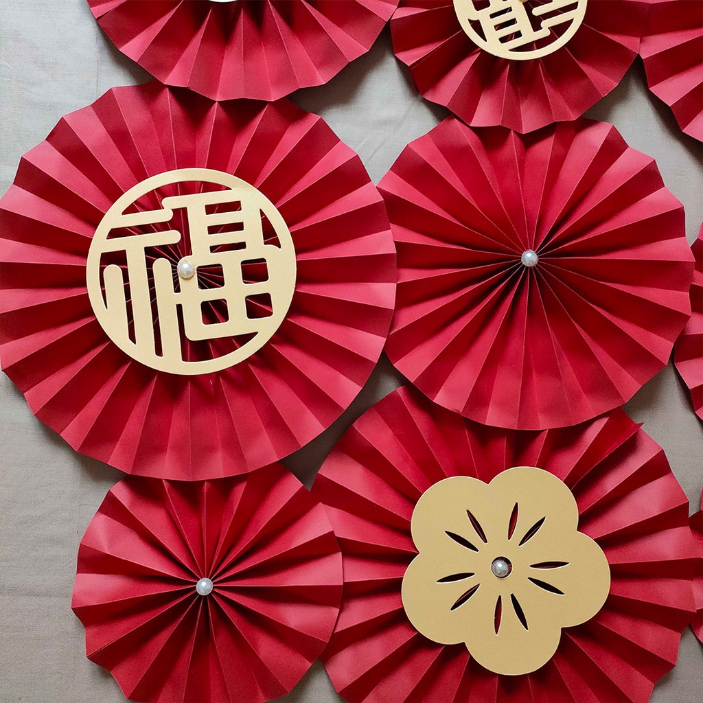 Paper Fans Pearl Blossom FU Imlek Chinese Hias Dekorasi Hiasan CNY Bunga Kertas Palsu Rumah