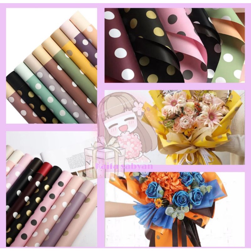 

( ecer ) FLOWER WRAPPING POLKADOT CELLOPHANE POLKA KERTAS BUKET BUNGA