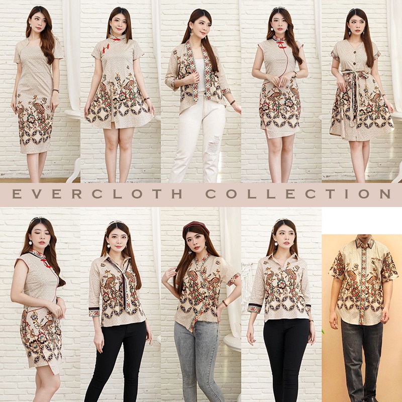 Evercloth Femy Cheongsam Batik Couple Qipao Dress Batik Modern Seragam Family Set