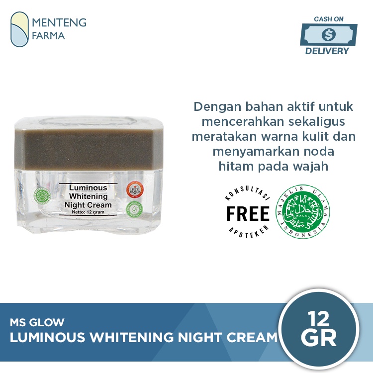 MS Glow Luminous Whitening Night Cream 12 Gr - Krim Malam Untuk Memudarkan Noda/Flek Wajah