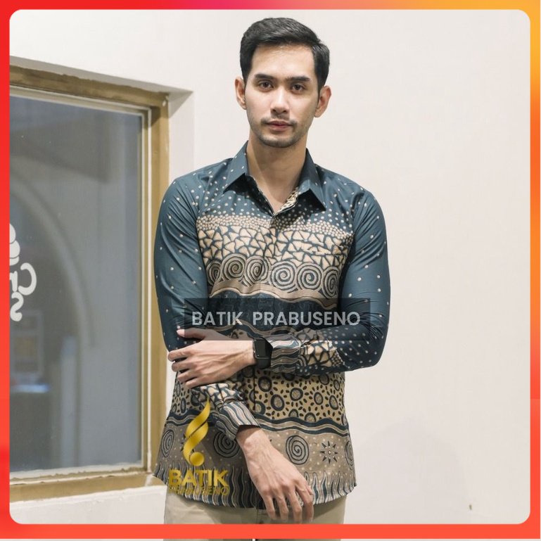 Batik Prabuseno - NOVA HIJAU Kemeja Batik Pria Lengan Panjang Slim Fit