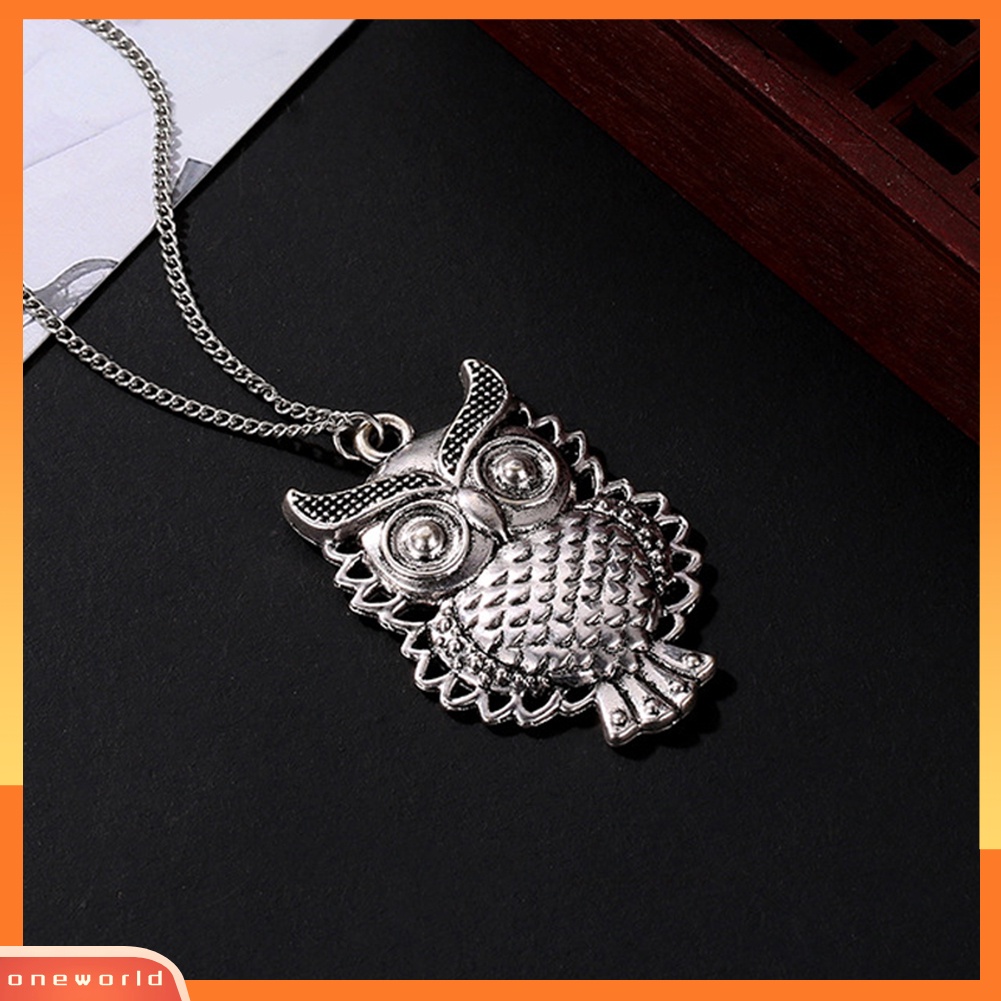 [WONE] Wanita Vintage Lucu Berongga Burung Hantu Hewan Liontin Panjang Kalung Sweater Rantai Perhiasan