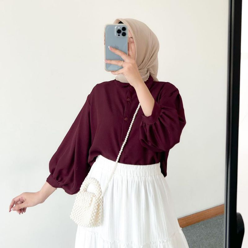 Jual Elze Blouse Atasan Simpel Lengan Puffy Balon Shopee Indonesia