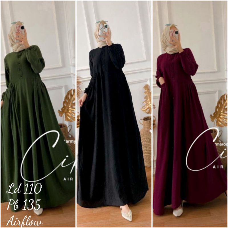 Gamis Cika Bahan Crinkle Airflow Premium Busui dengan Kantong