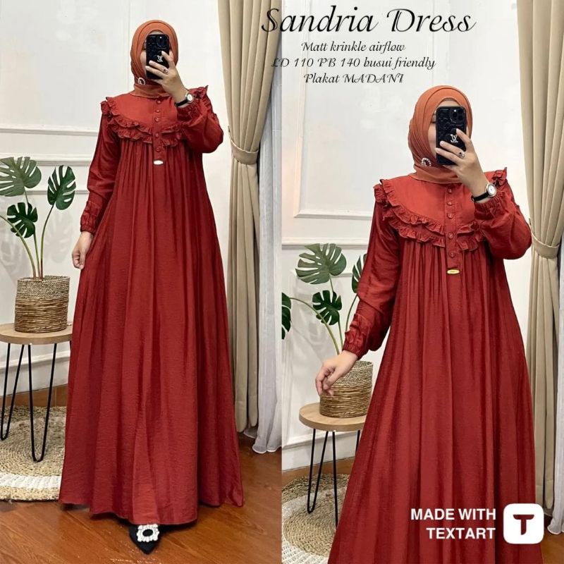 Sandria Maxy Dress / Dress Cey Crinkle Airflow premium l  / Dress  wanita  kekinian 2023