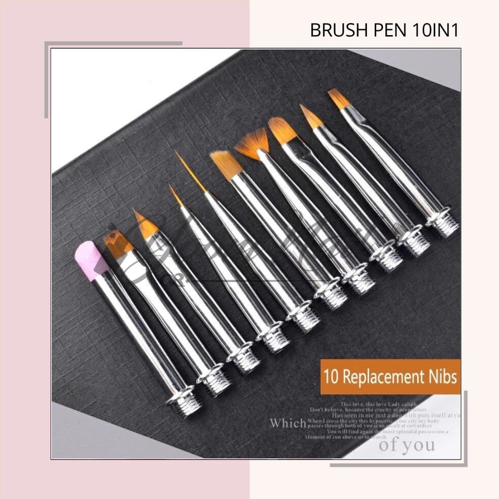 Brush Pen 10in1 nail art brush kuas nails painting gel acrylic liner striping oval brush