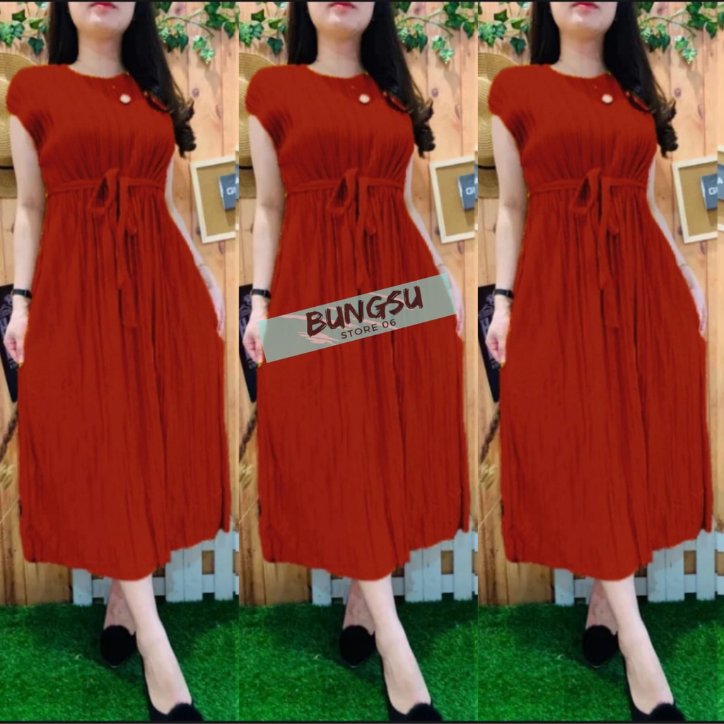 Dress Midi Plisket Import Terbaru 2022 / Dress Wanita / Dress Korea / Dress Plisket Murah / Dress Ju