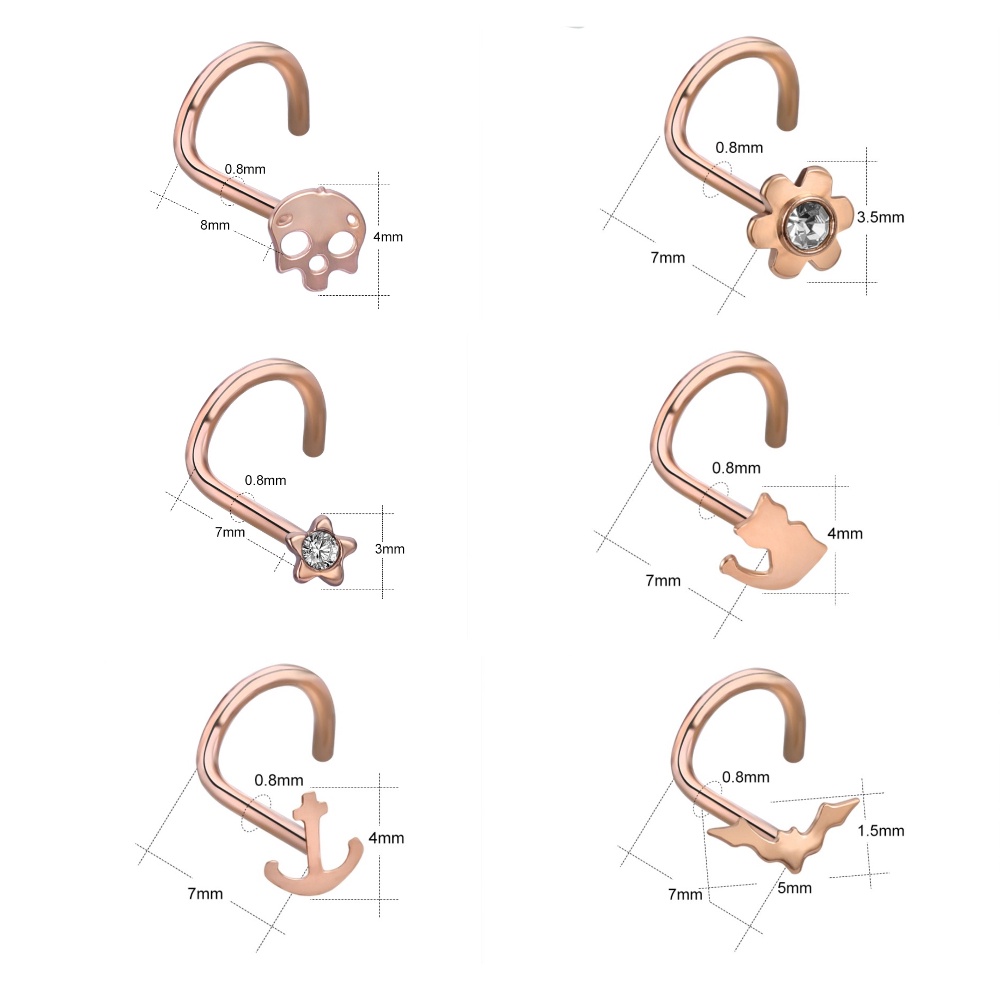1pc Pejantan Hidung Bengkok Kucing Dengan Cincin Septum Kristal Tengkorak CZ Surgical Steel Nostril Telinga Tindik Tulang Rawan Perhiasan