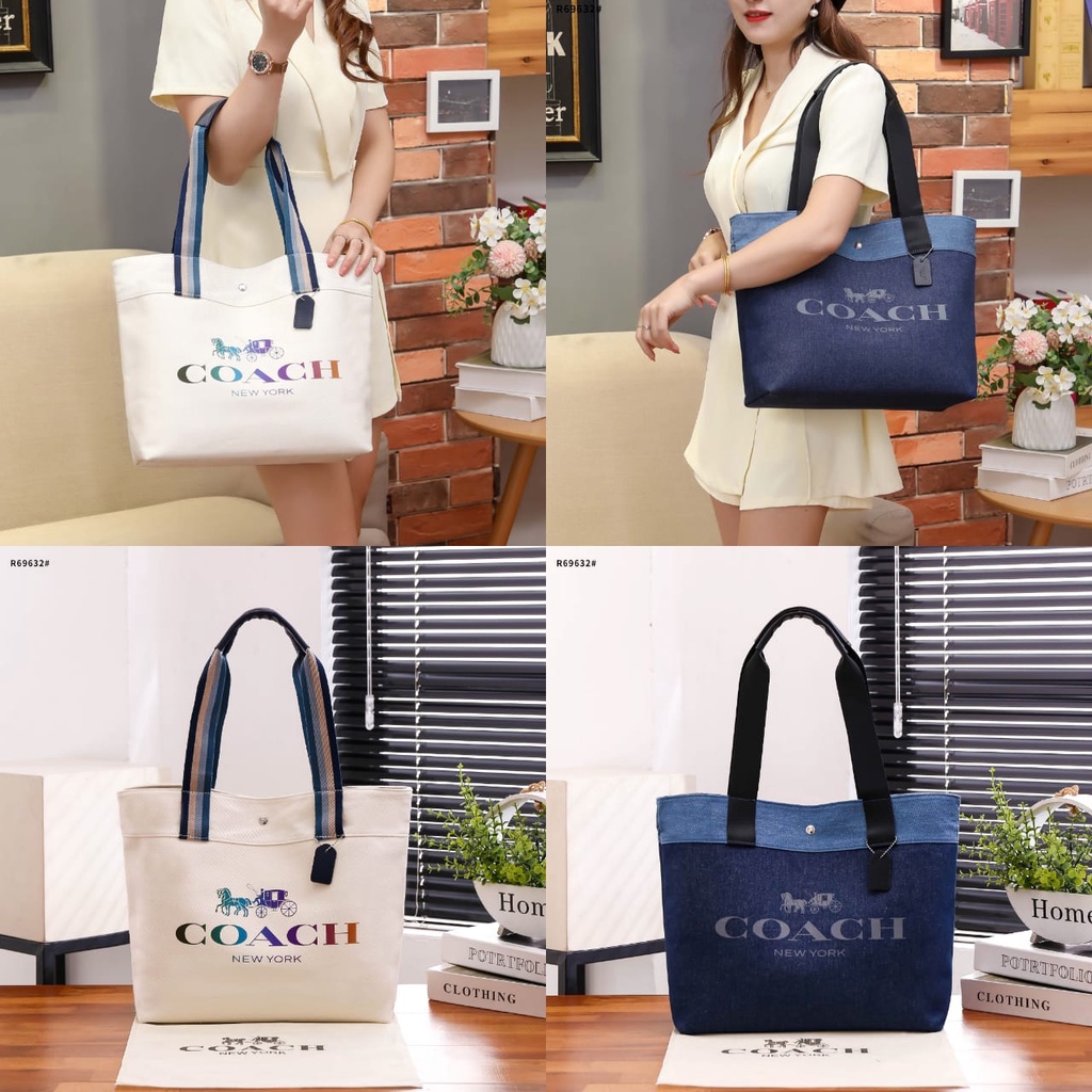 Coa Denim Canvas Tote Bag's Silver Hardware R69632