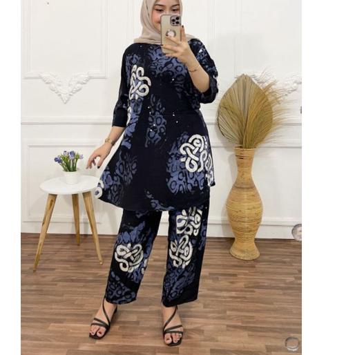 Hot Sale SETELAN JUMBO CELANA PANJANG KENCANA UNGU CELANA WANITA JUMBO Ld.120 MOTIF BALI//CELANA SAN