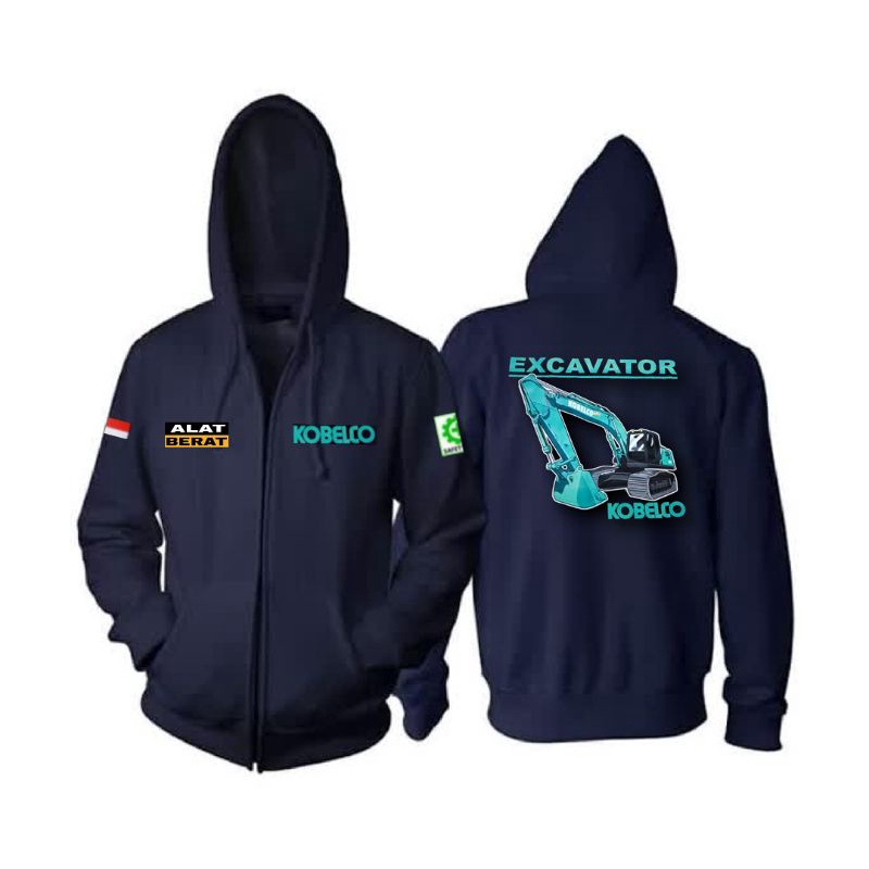 Hoodie Zipper excavator Kobelco/Hoodie biru donker alat berat