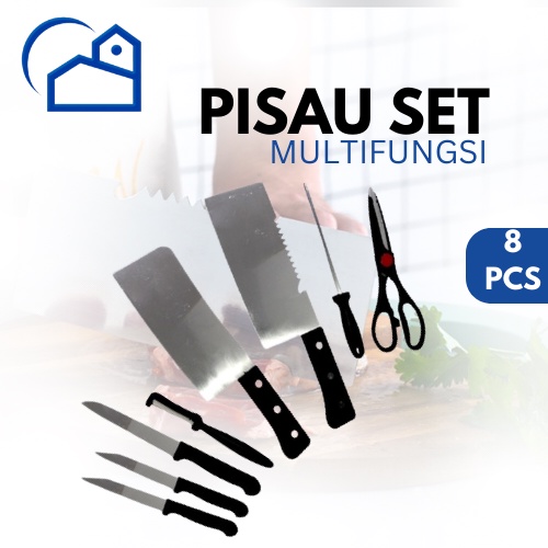 Pisau Dapur Set isi 8 psc 1068 - Hitam Stainless Alat Dapur