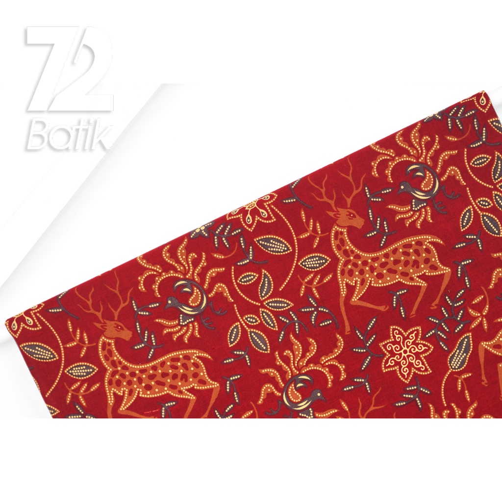 KAIN BATIK PREMIUM Bahan Katun Motif Rusa Kutub Warna Merah 723054 Cap 72IL Jarik Jarit Samping Kebat Panjang Batik Katun Modern Premium Bahan Seragam Batik Pernikahan Kantor Keluarga Murah Kamen Jadi Batik Bali Lembaran