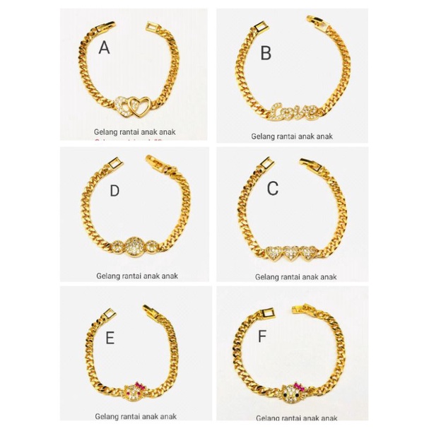 AM576. Gelang tangan xuping anak anak lapis emas dgn mata zircon model rantai plat
