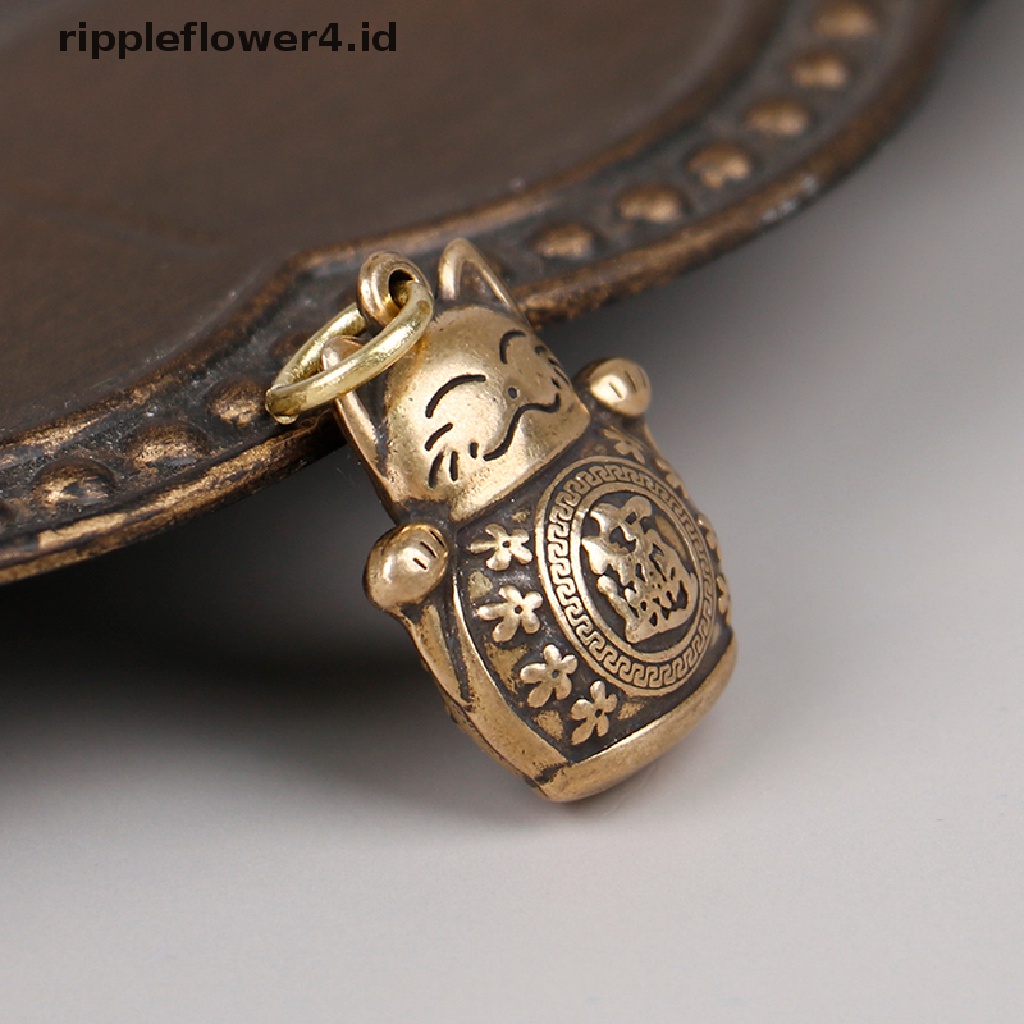 {rippleflower4.id} Tembaga Murni Lucky Cat Gantungan Kunci DIY Perhiasan Gantung Aksesoris Keyring Liontin~