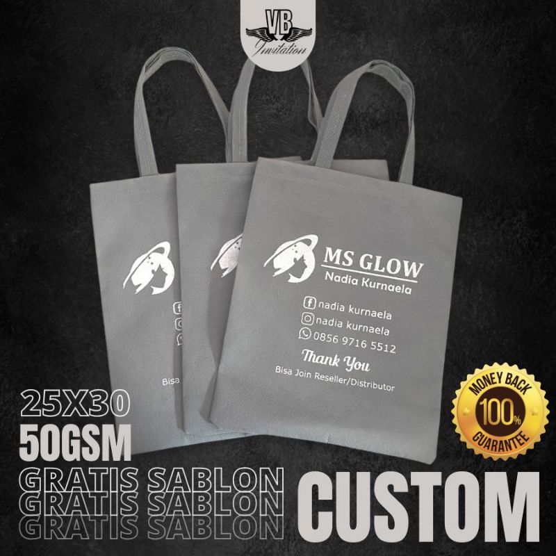 FREE CUSTOM SABLON TAS SPUNBOUND PROMOSI TOKO TERMURAH FLAT 25X30