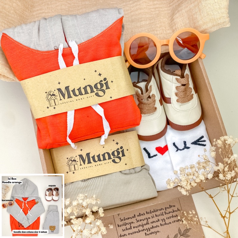 Hoodie Hampers Kado Lahiran Bayi / Hampers bayi / Baju Bayi Laki Laki Newborn / Mungi Baby Gift  Set /Atasan Bawahan Bayi