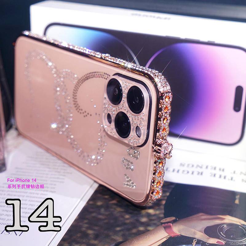 IPHONE Bling Berlian Mibile Ponsel Bumper Armor Case Untuk iPhone14 13 12 11 Pro Plus Case Glitter Berlian Imitasi Bingkai Logam Untuk iPhone14 iPhone13 iPhone12 iPhone11