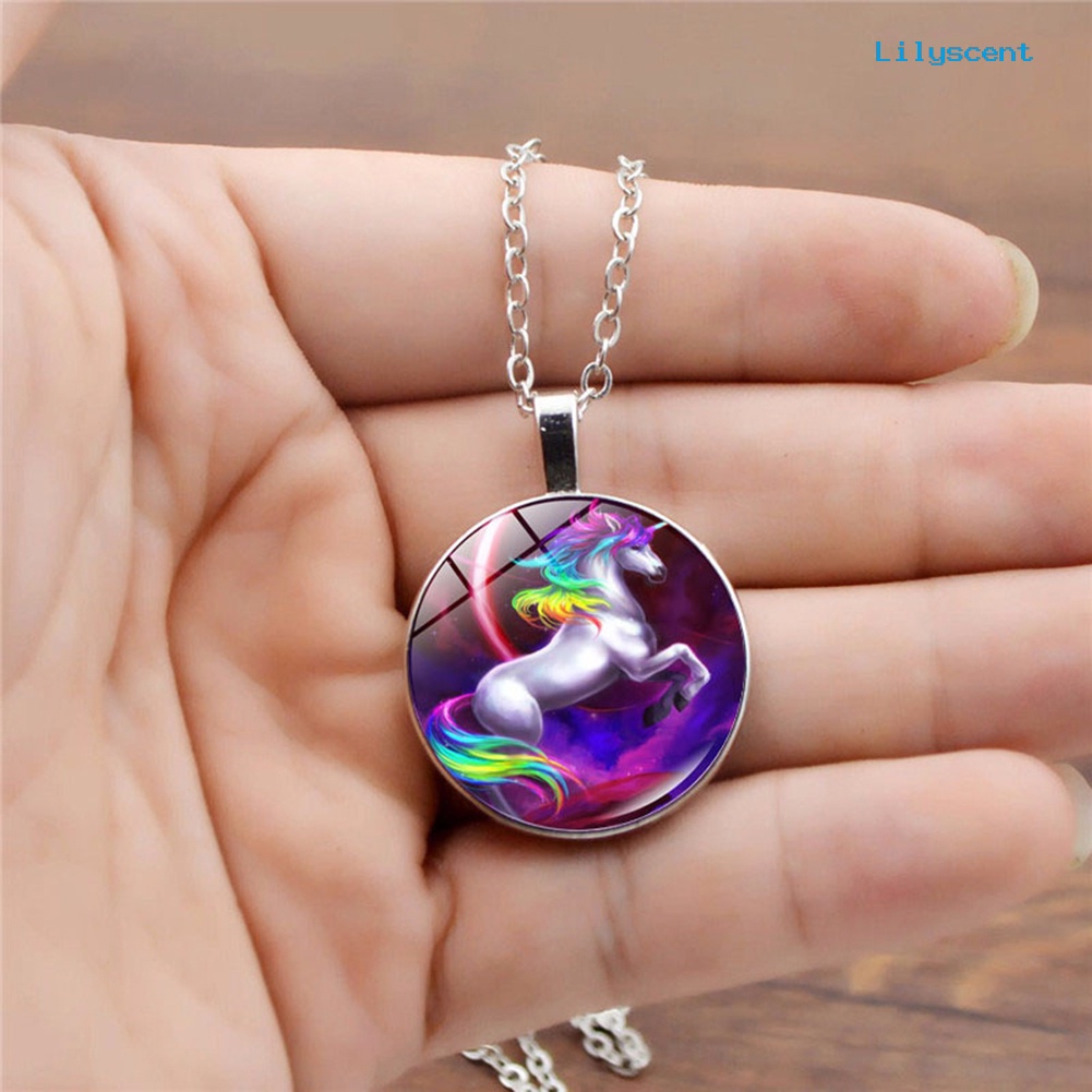 [LS] Fashion Colorful Unicorn Pendant Kalung Pria Wanita Perhiasan Pesta Cocktail