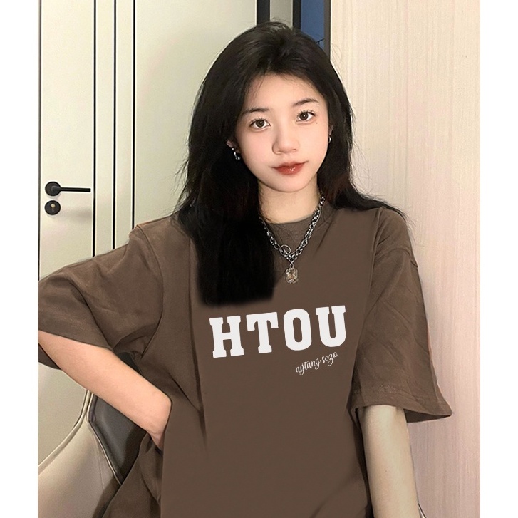 kaos lengan pendek wanita kekinian korean style letter graphic print T-shirt oversize  kaos hitam