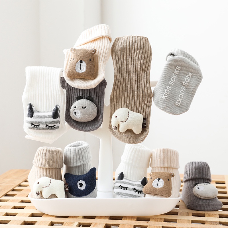 Kaos Kaki Bayi Panjang Warna Polos 3D Animal Lucu Anti Slip Import