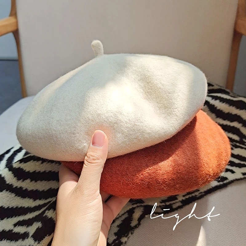 [Hot Sale] Korea Fashion Baret Wol Hangat/Retro Solid Colours Beret Hats/Topi Kupluk Musim Dingin Gaya Artis Perancis Untuk Wanita Perempuan