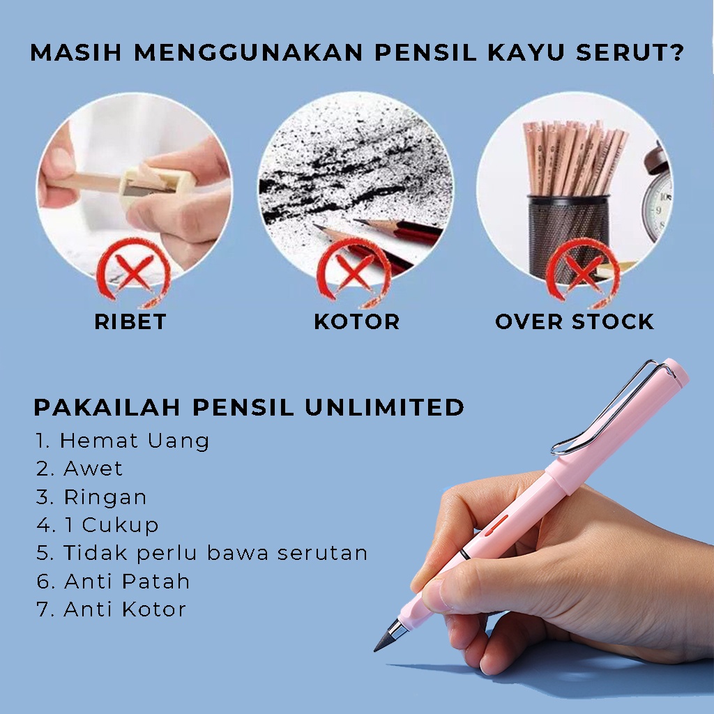 Pencil Eternal Pinsil Sekolah Unlimited Pensil Penghapus Pembersih Alat Tulis Gambar Tanpa Batas Eternal Pencil | GROSIRXPRESS