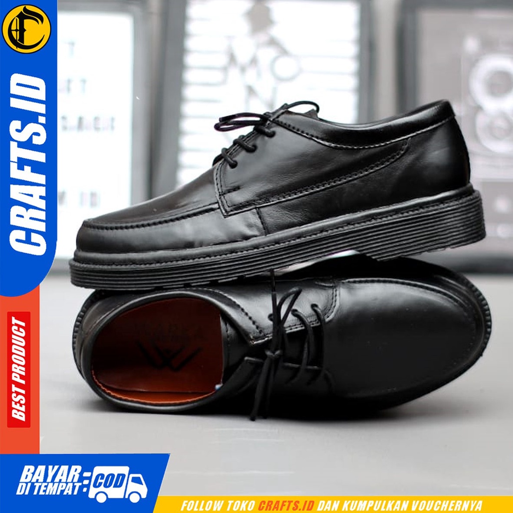 CRAFTS shadowmoon - Sepatu Formal Pantofel Docmart Kulit Asli Kerja Pria Hitam