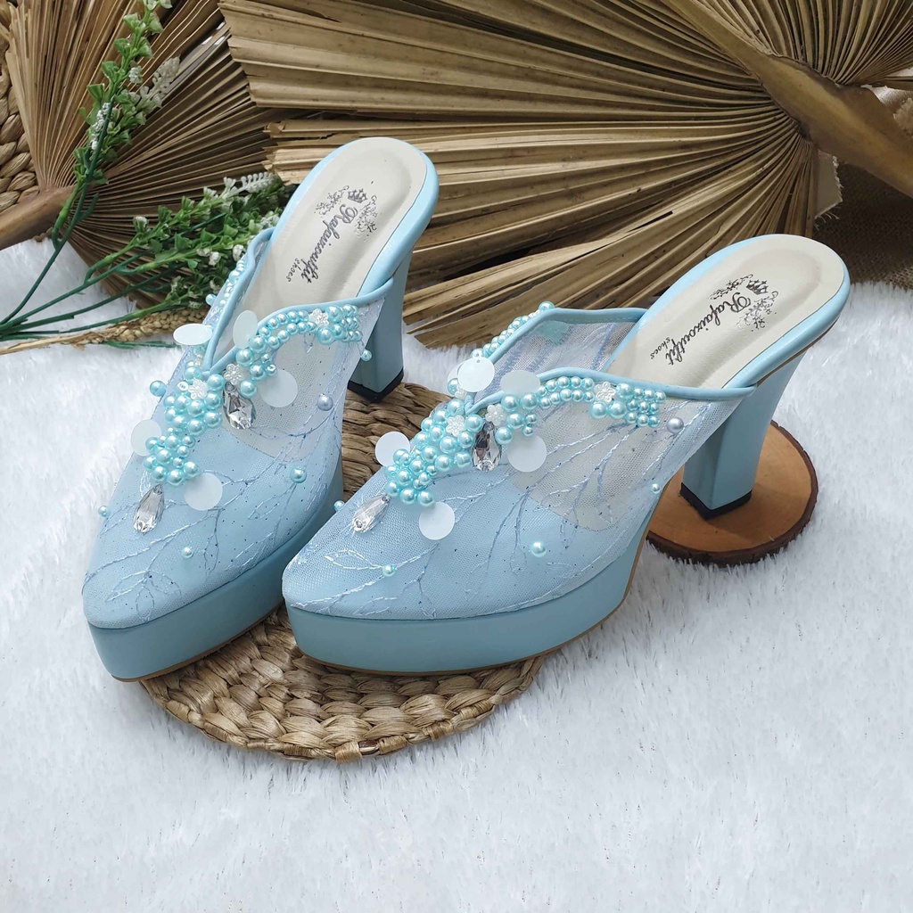 Sepatu wedding pesta ruby babyblue tinggi 10cm