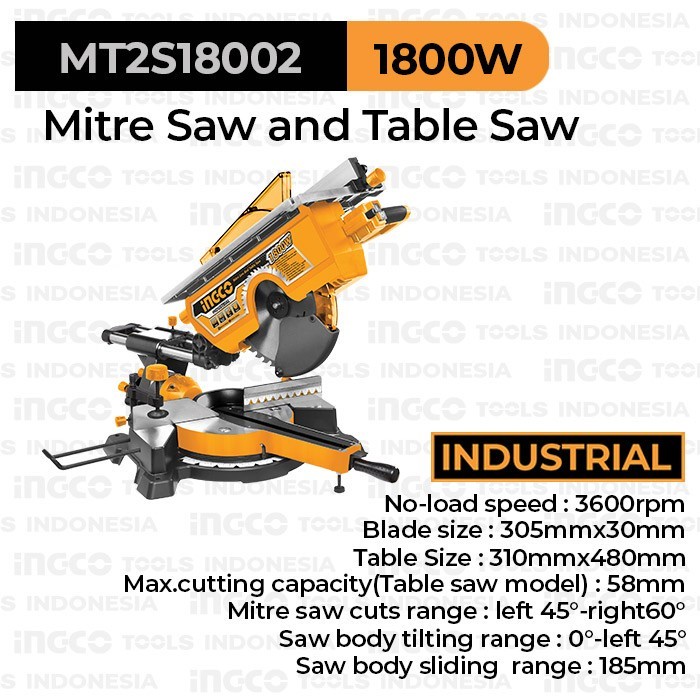 Table & Mitre Saw Sliding 12" Inch Combo 2in1 INGCO MT2S18002 Miter
