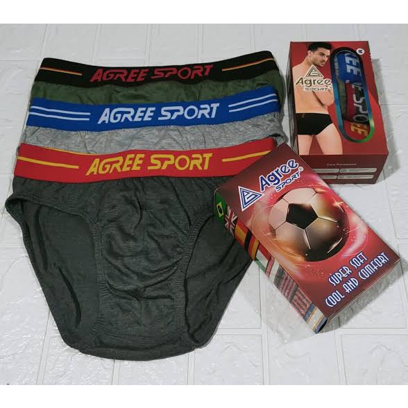 1 Box 3 Pcs Celana Dalam Agree 2309 - CD Pria - Karet Boxer - Kotak Merah