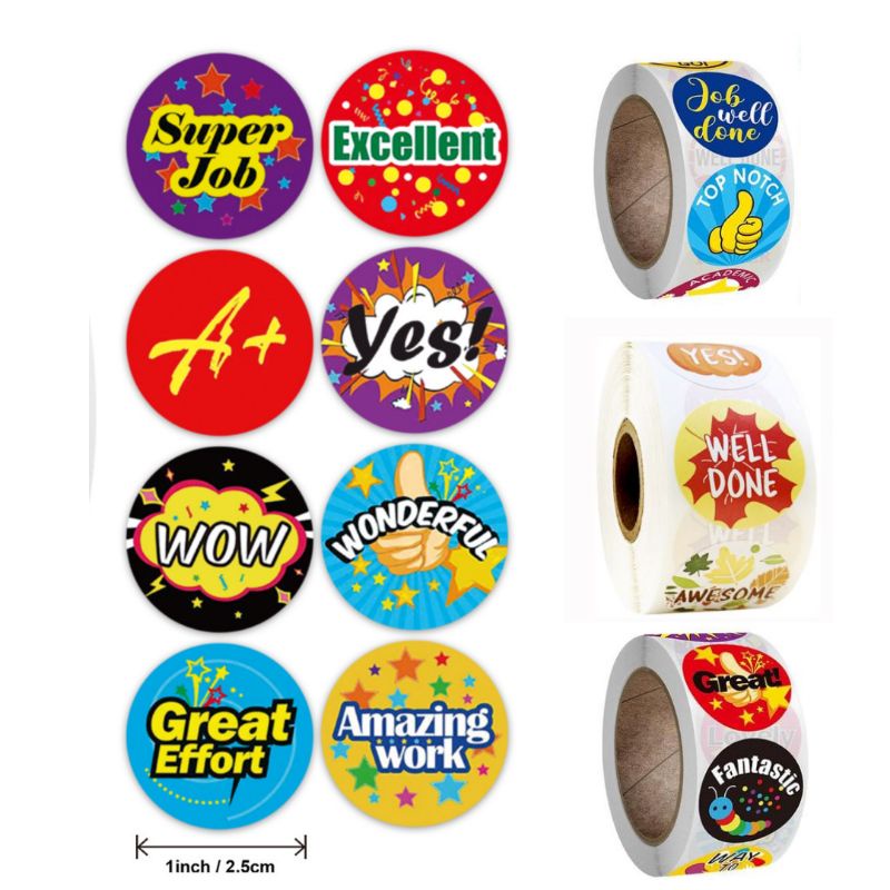 

500 PCS /ROLL Stiker Dekorasi Motivasi Anak Thank You Good job Unicorn