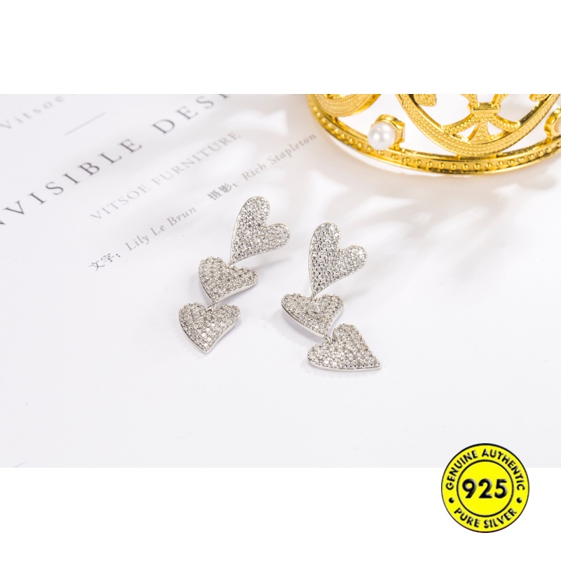 High-end Berlian Imitasi Panjang Cinta Hati Anting-Anting Wanita Anting-Anting Mewah Ringan U1432